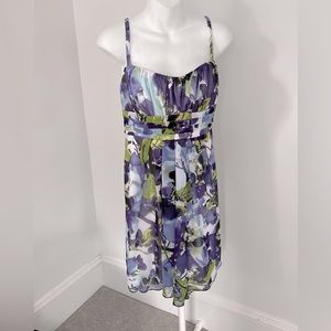 Iz Byer Watercolor Floral Empire Waist Dress